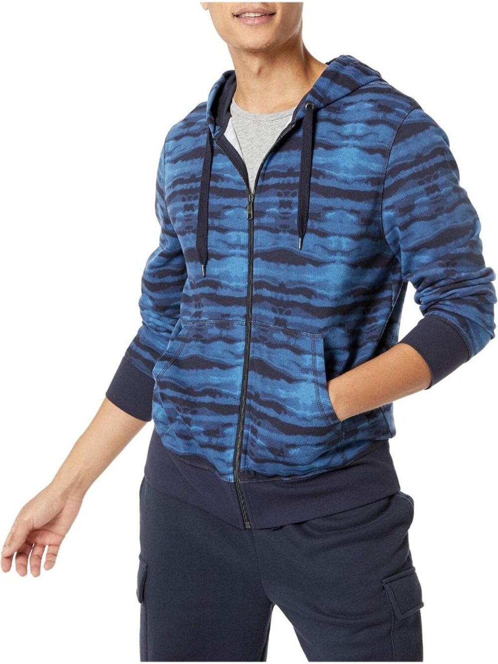 Amazon Essentials Men's Blue Wave Print Lightweight French Terry Full ZIP Hoodie